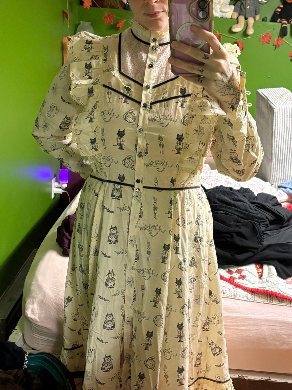 Meugler Dress Original Print Art Dress Sweet Retro Style Sz M Off-White & Black - Picture 5 of 14